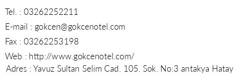 Antakya Gken Hotel telefon numaralar, faks, e-mail, posta adresi ve iletiim bilgileri